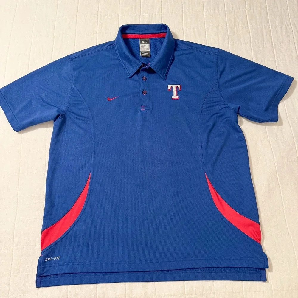 Nike Dri Fit Texas Rangers Polo Shirt Mens‎ L Large Blue Baseball MLB